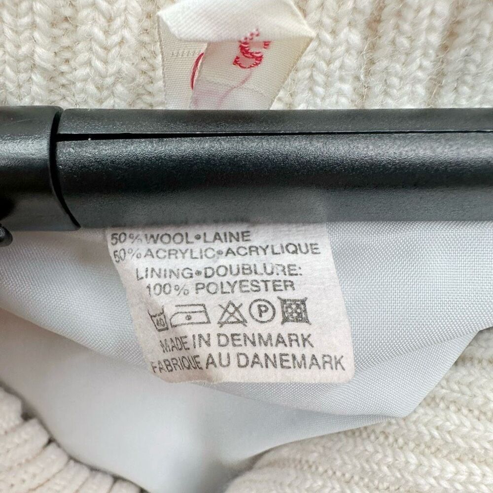 Y2K Geometric White‎ Wool Blend Sweater Sz S Pocket Denmark Made - Picture 6 of 6